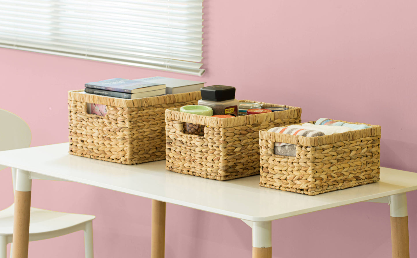 Natural Woven Water Hyacinth Wicker Storage Bin Basket