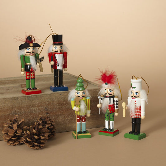 5"H Wood Nutcracker Ornaments in Red Window Box