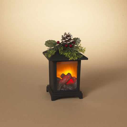 Lighted Fireplace Lantern with Floral Accent