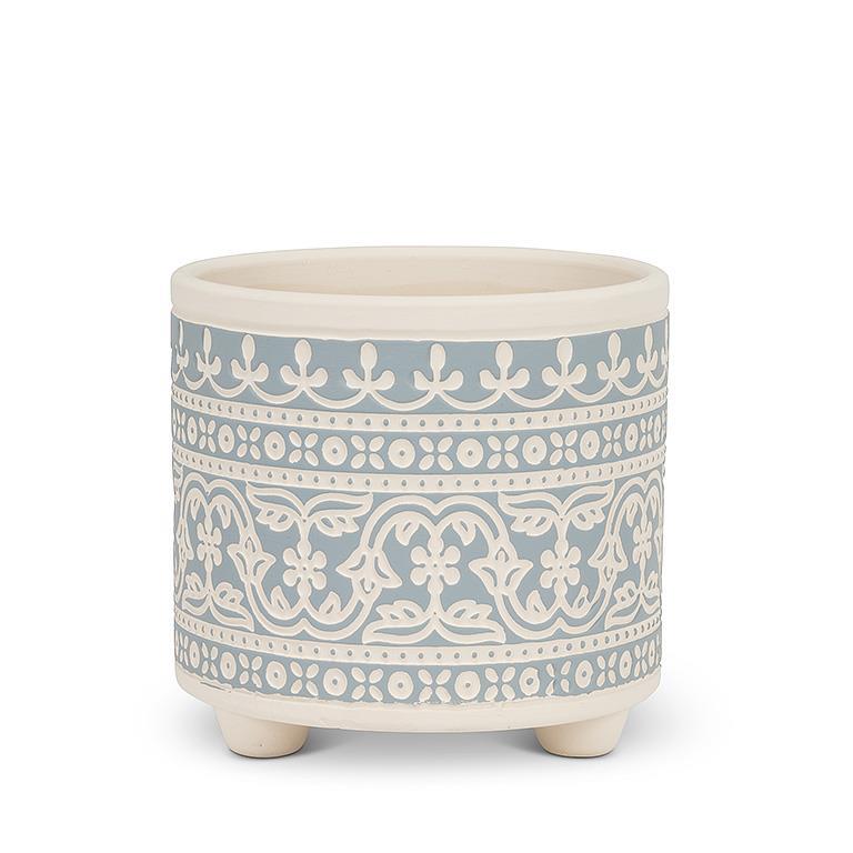 Small Blue Stencil Planter-4.5"H