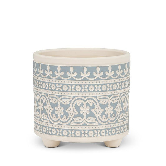 Small Blue Stencil Planter-4.5"H
