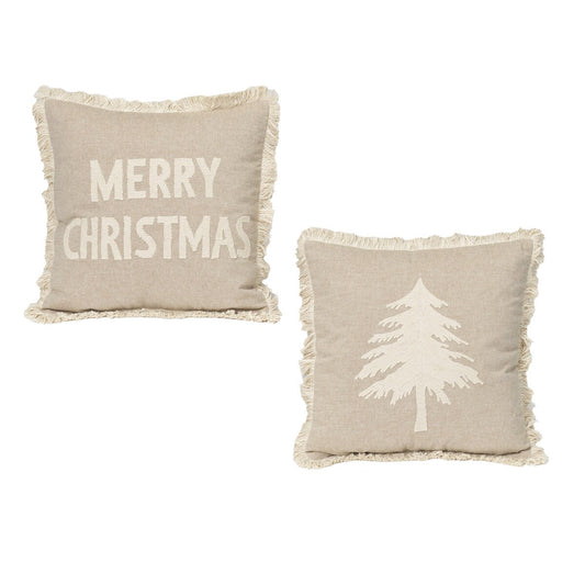16"L Fabric Christmas Design Pillow w/ Fringes