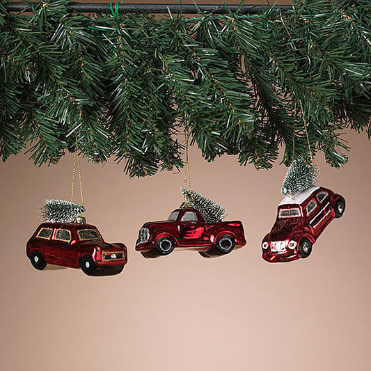 Glass Holiday Truck & Car Ornament