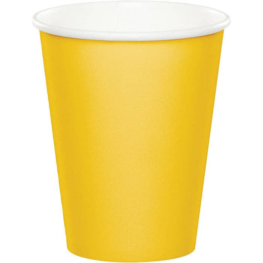 School Bus Yellow Value 9 oz Hot & Cold Paper Cups, 8/Pkg