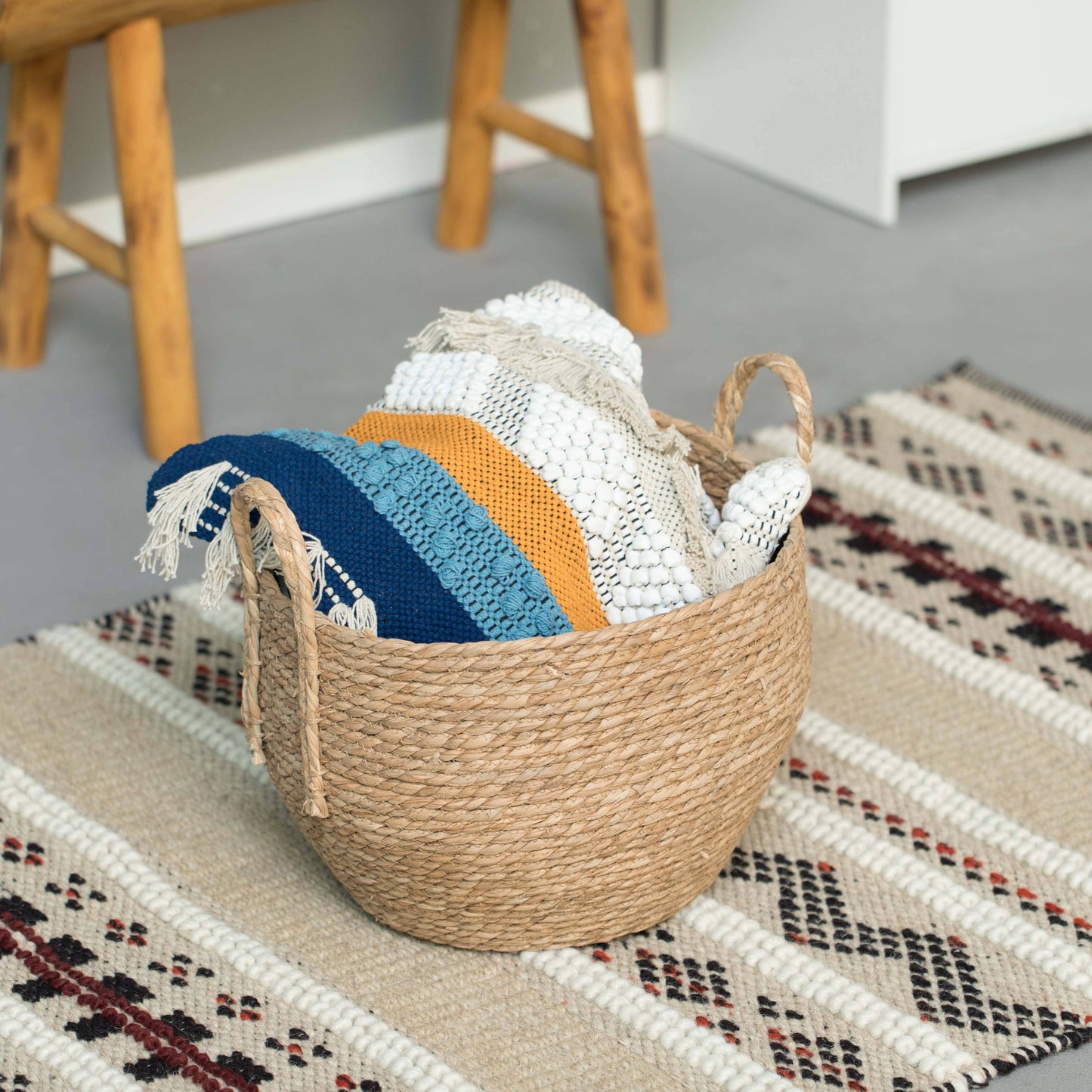Decorative Round Wicker Woven Rope Storage Blanket Basket