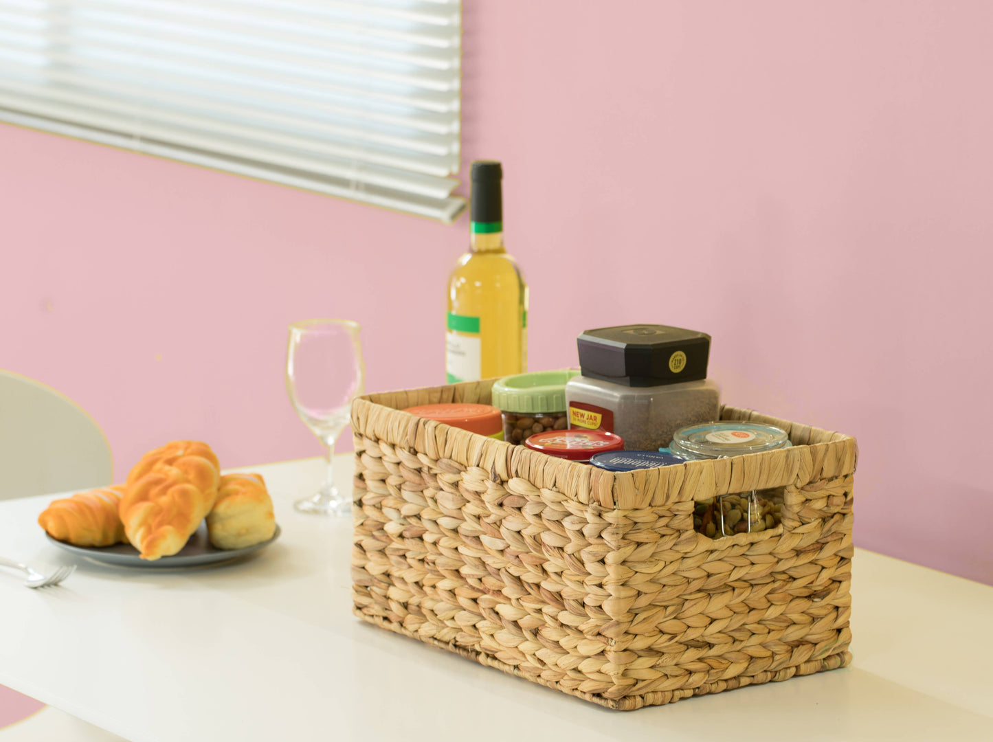 Natural Woven Water Hyacinth Wicker Storage Bin Basket