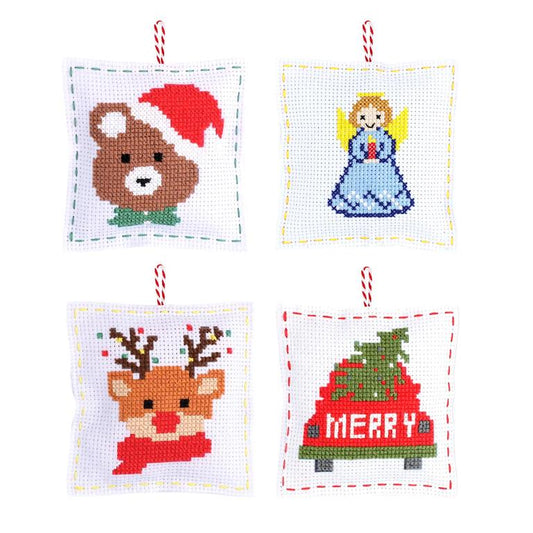 Holiday Cross Stitch Embroidery Pillow Ornament Kit