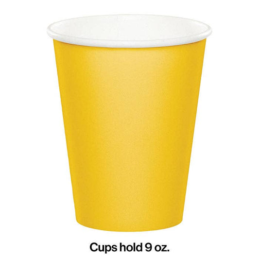 School Bus Yellow Value 9 oz Hot & Cold Paper Cups, 8/Pkg