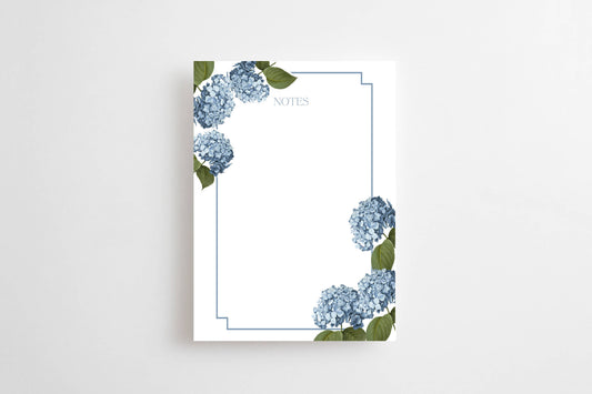 Blue Hydrangea Notepad – Floral Hydrangea Desk Notepad