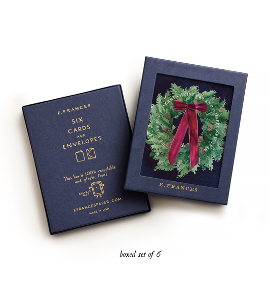 Velvet Bow Wreath Boxed Set of 6 Christmas Greeting Cards