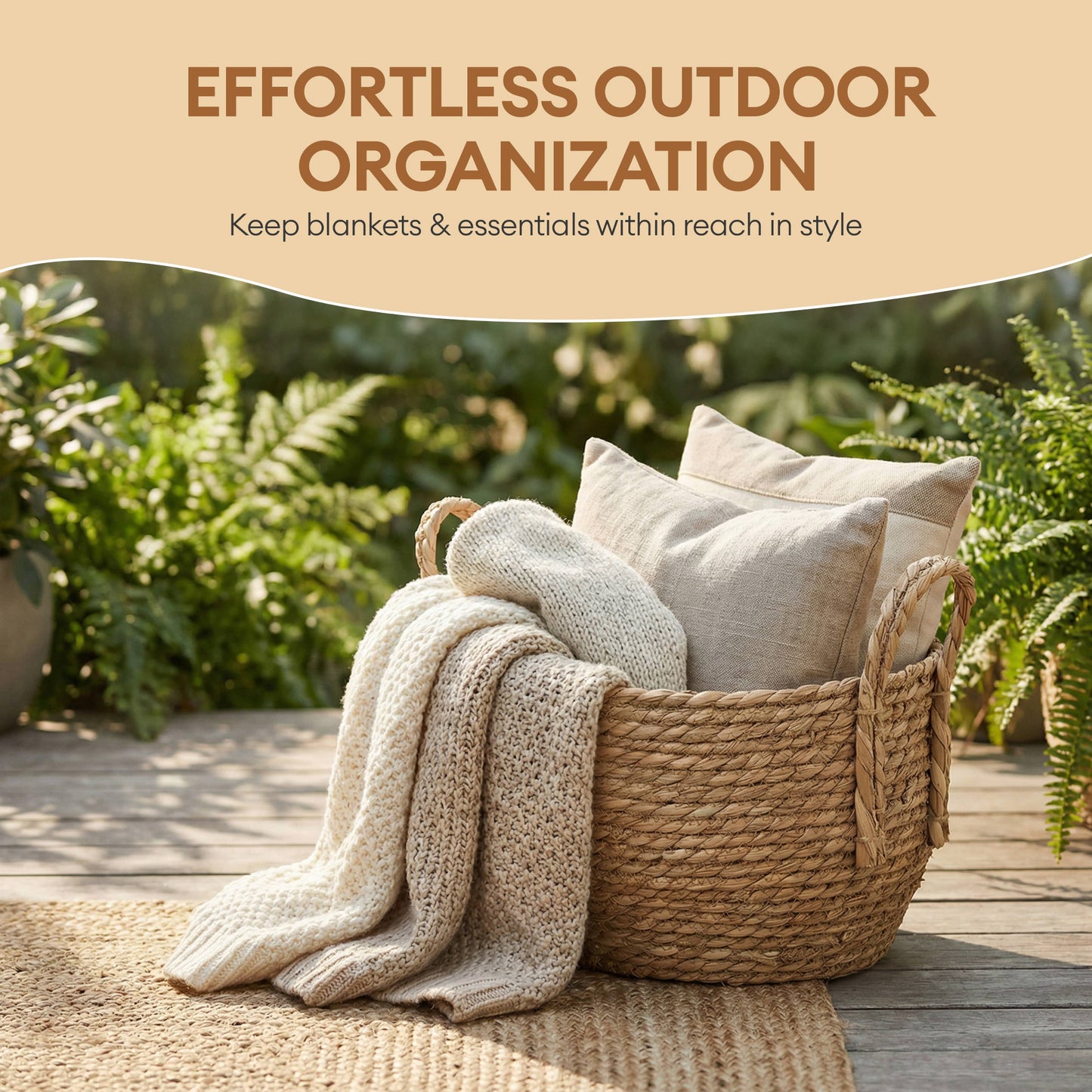 Decorative Round Wicker Woven Rope Storage Blanket Basket