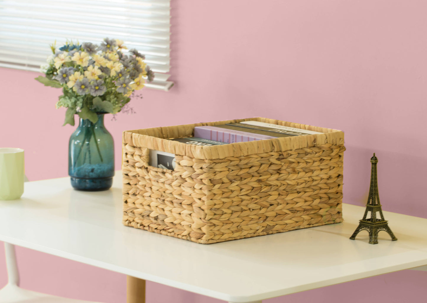 Natural Woven Water Hyacinth Wicker Storage Bin Basket