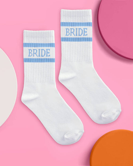 Something Blue Bride Socks - white tube socks, bride gift, bachelorette party