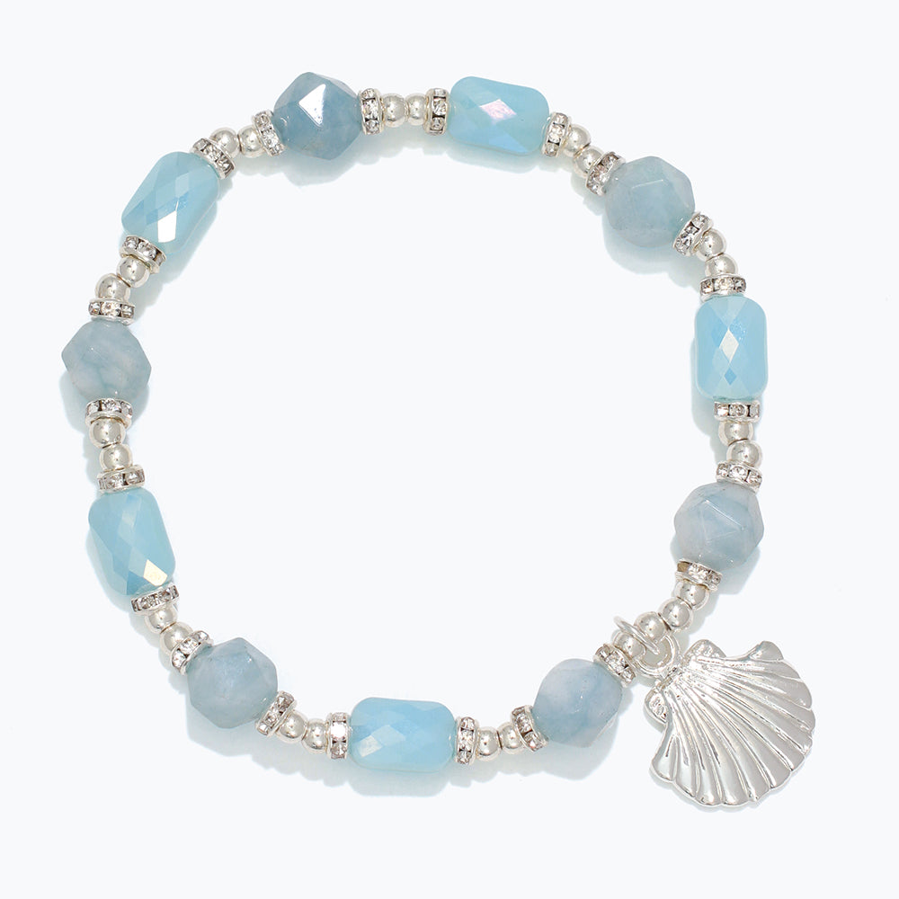 Blue Beads with Silver Shell Bracelet