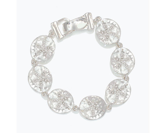 Silver sand dollars with crystals bracelet