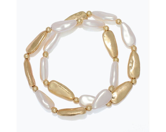 Polished Gold + Pearl Beaded Bracelet