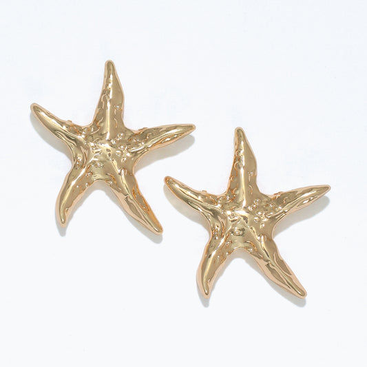 Gold Textured Starfish Earrings