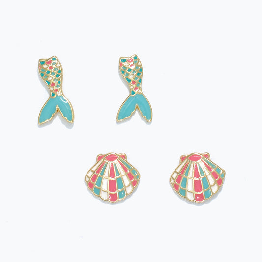 Mermaid Tail & Shell Earrings