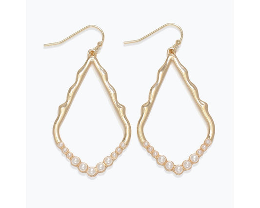 Gold Open Drops w Pearl Earrings