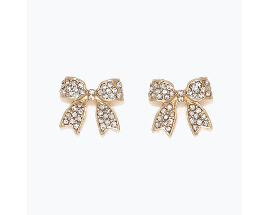 Gold Bows with Crystal Earrings