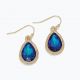 Blue Crystal w Gold Teardrop Earrings