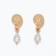 Gold Shell w Pearl Dangle Earrings