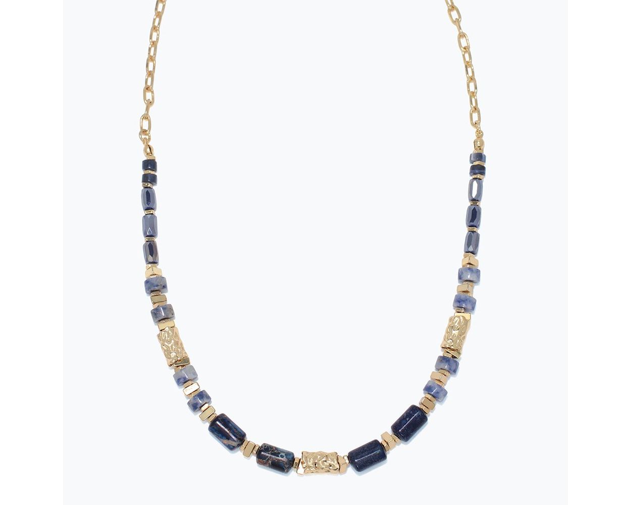 Navy Semiprecious w Gold Necklace