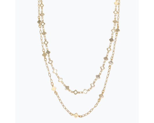 Layered Gold Clover Chains Necklace