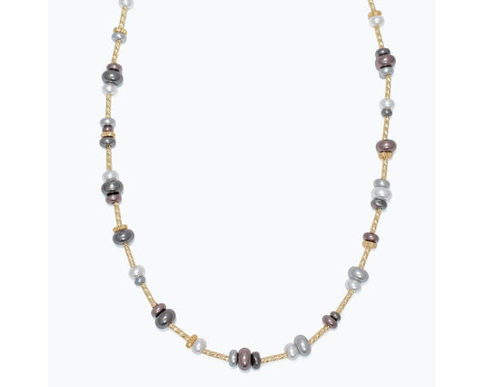 Tri-Color Pearls w Gold Necklace