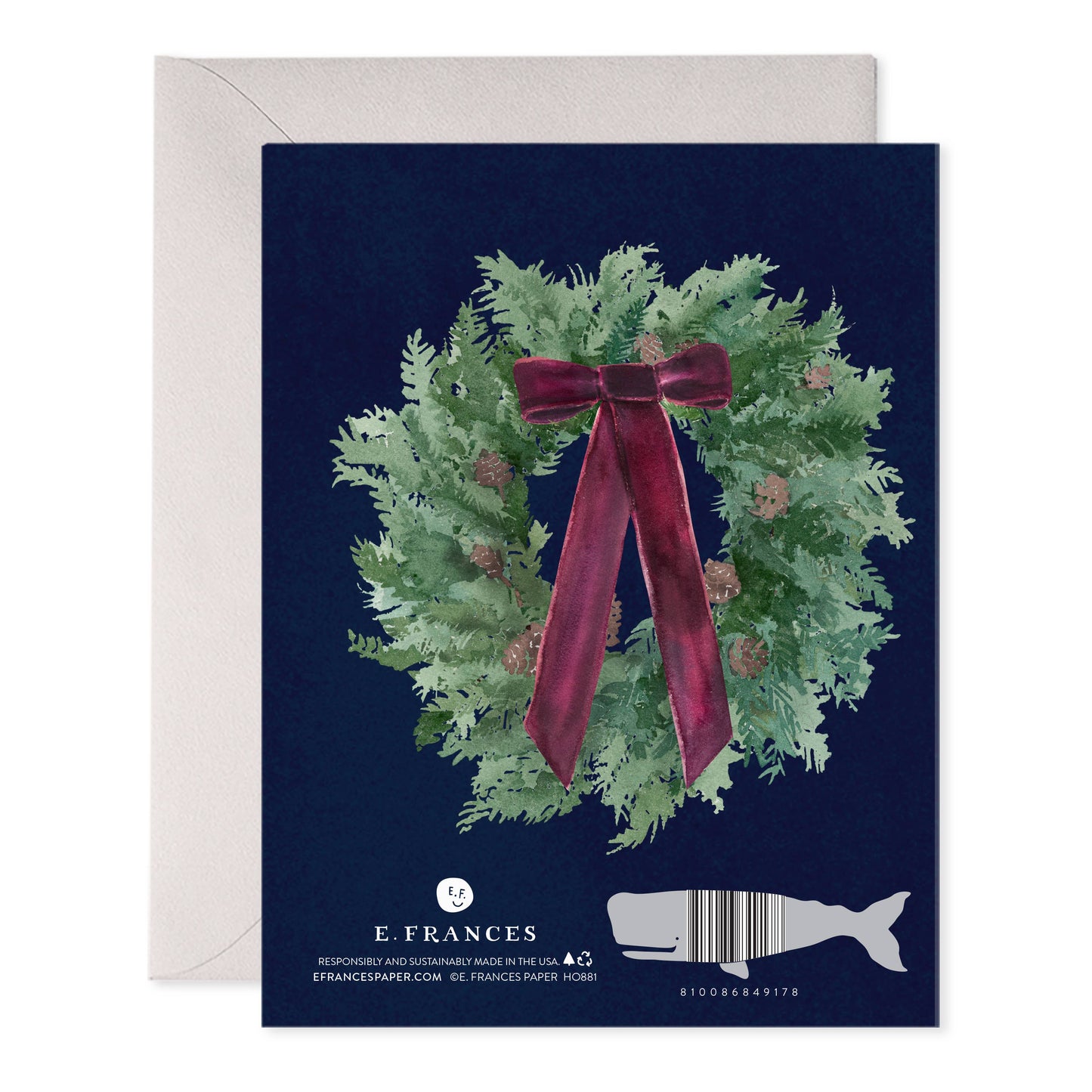 Velvet Bow Wreath Boxed Set of 6 Christmas Greeting Cards