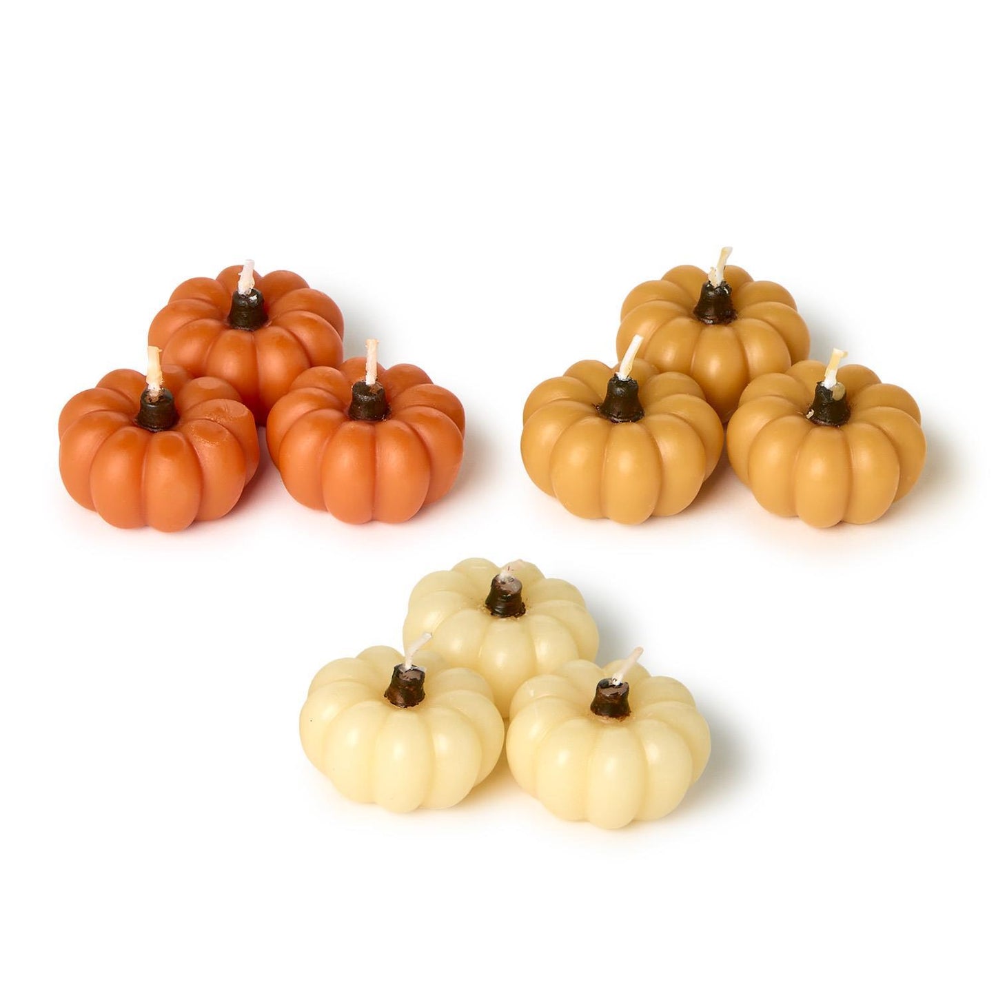 Set of 3 Mini Pumpkin Candles in Gift Box Assorted 3 Colors: Rust, Yellow, Ivory