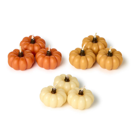 Set of 3 Mini Pumpkin Candles in Gift Box Assorted 3 Colors: Rust, Yellow, Ivory