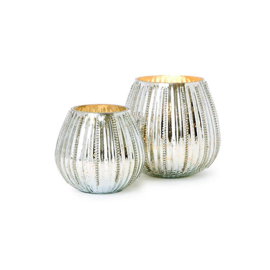 Jeweled Silver Mercury Glass Candleholders
