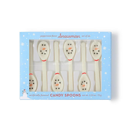 Snowman Set of 6 Peppermint Flavor Candy Spoons in Gift Box