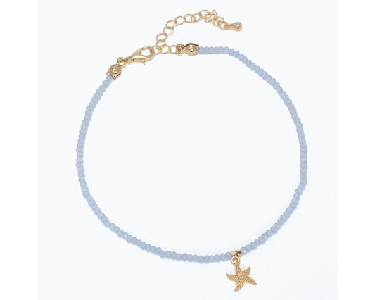Blue Beads+Gold Starfish Anklet