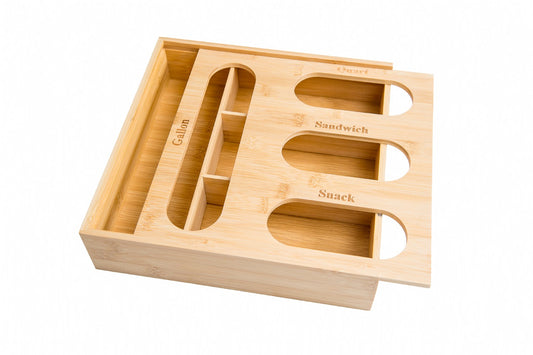 Bamboo Storage Bag Holder, 4 Compartments