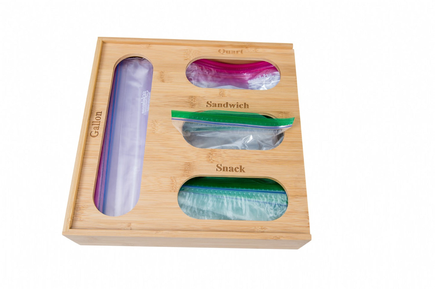Bamboo Storage Bag Holder, 4 Compartments