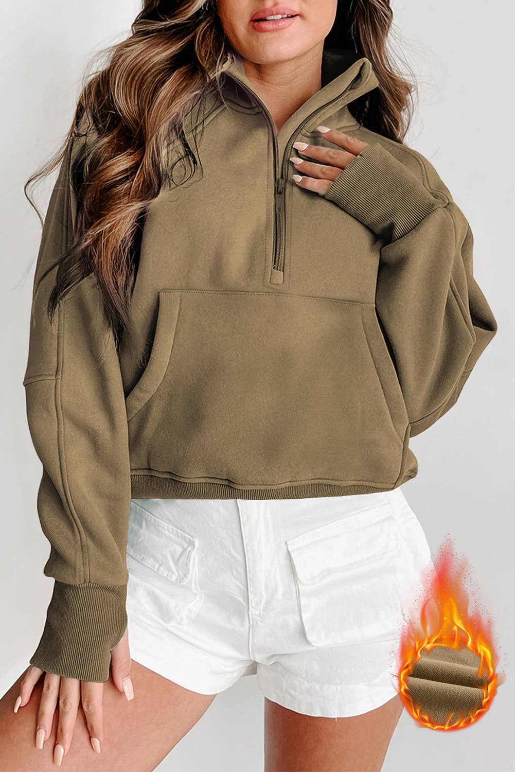 Zip Up Stand Collar Ribbed Thumbhole Sleeve Sweatshirt