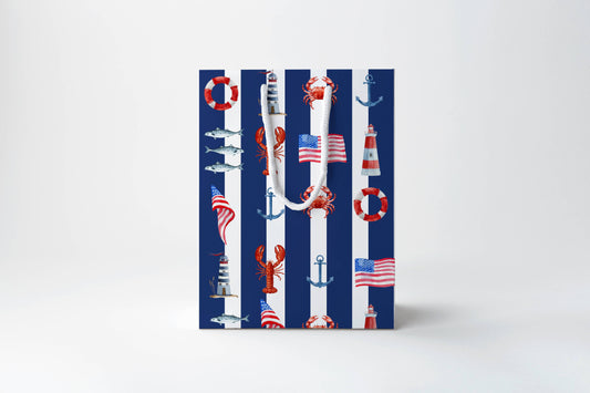 Navy Stripe Coastal Americana Gift Bag – Summer Gift Bag