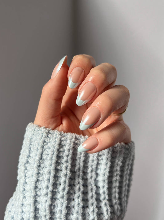 Blueberry Icing Press-On Nails|Baby Blue French Tip