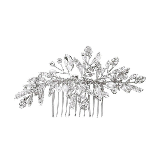 Leaf Shape Faux Pearl with Rhinestone Hair Comb