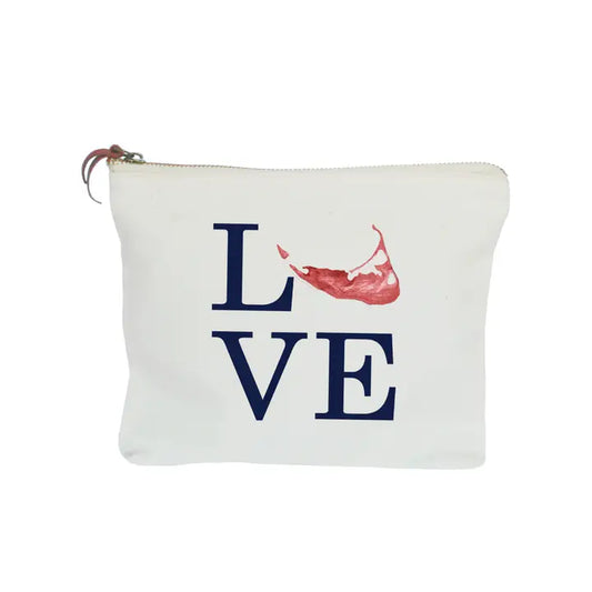Love Nantucket Island Navy Text with Red Island Zipper Pouch