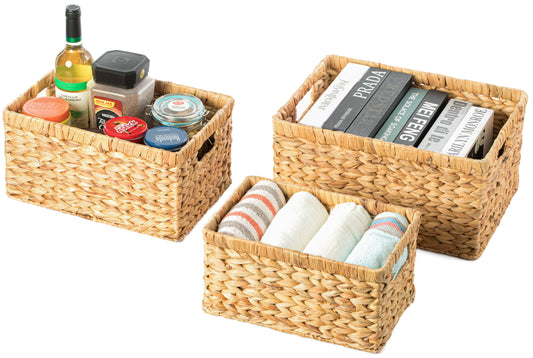 Natural Woven Water Hyacinth Wicker Storage Bin Basket