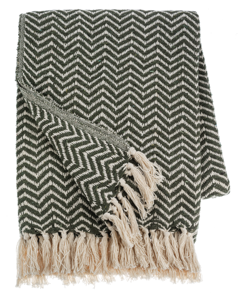 Green & Natural Chevron Woven Throw