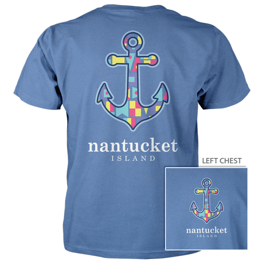 NANTUCKET NAUTICAL FLAG ANCHOR T-SHIRT FLO BLUE