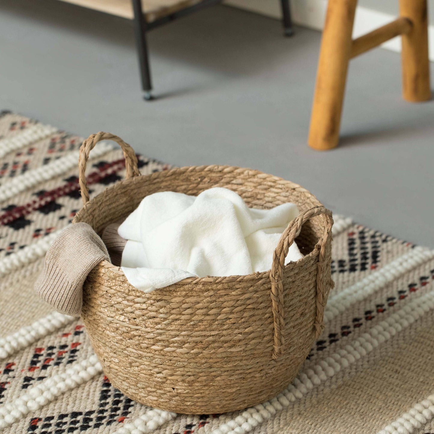 Decorative Round Wicker Woven Rope Storage Blanket Basket