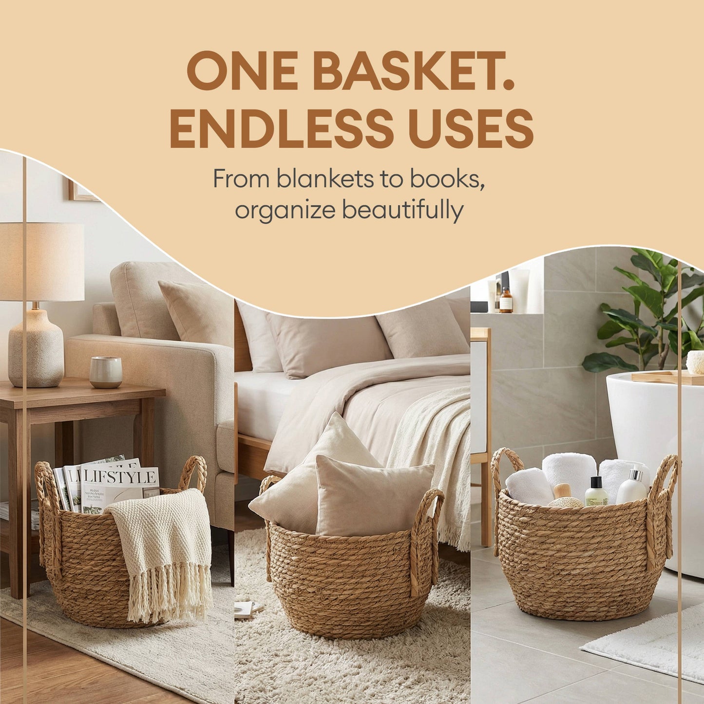 Decorative Round Wicker Woven Rope Storage Blanket Basket