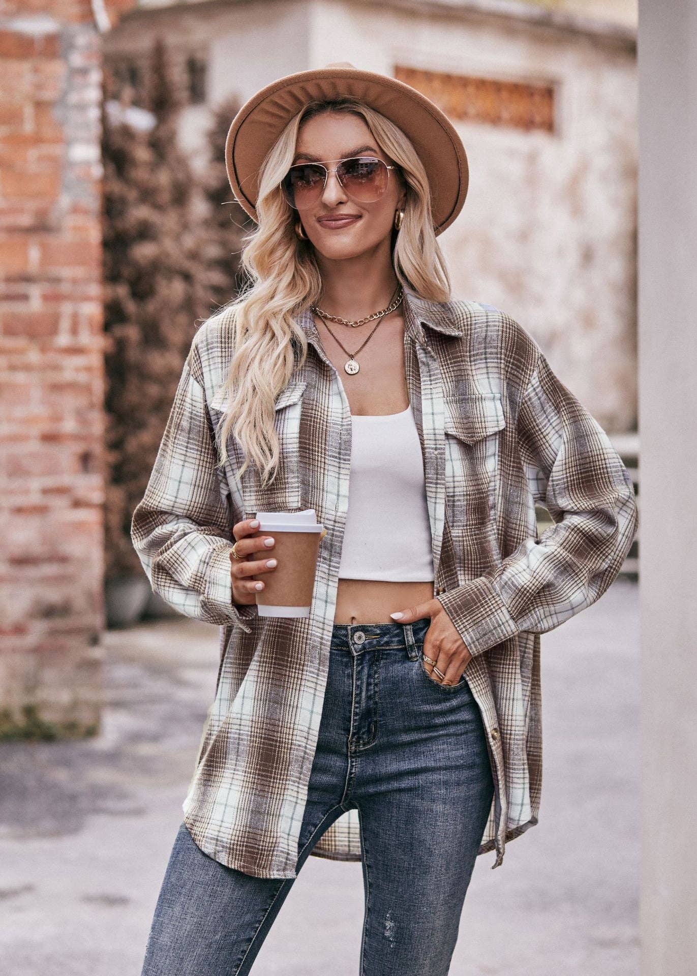 Women's Casual Fashion Oversized Loose Plaid Shirt