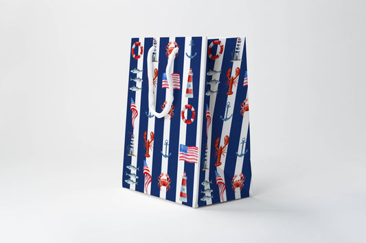 Navy Stripe Coastal Americana Gift Bag – Summer Gift Bag