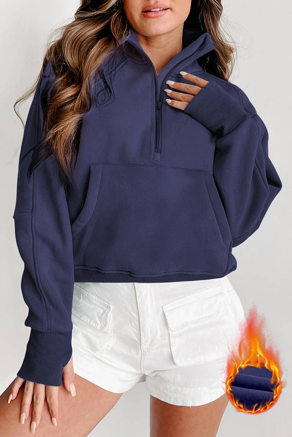 Zip Up Stand Collar Ribbed Thumbhole Sleeve Sweatshirt